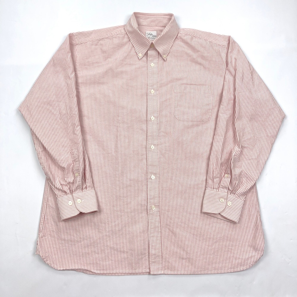 Saks Fifth Avenue Mens Red White Striped Cotton Oxford Button Down Shirt 16.5 L